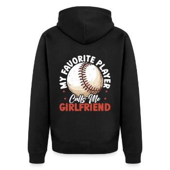 Baseball-Freundin Sportliebhaber Baseball-Fan - Unisex Premium Bio Zip Hoodie - Schwarz - Hinten - Nico (187cm)