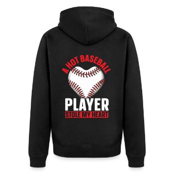 Baseball-Freundin Sportliebhaber Baseball-Fan - Unisex Premium Bio Zip Hoodie - Schwarz - Hinten - Nico (187cm)
