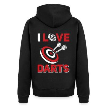 Darts Sport Verein, Dartscheibe, Pfeil Sport Dart - Unisex Premium Bio Zip Hoodie - Schwarz - Hinten - Nico (187cm)