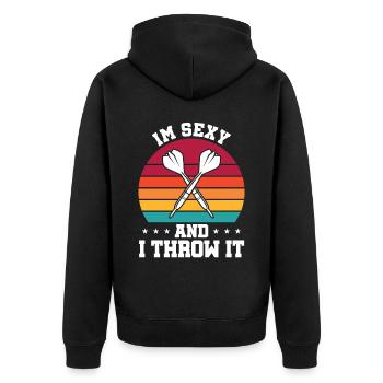 Darts Sport Verein, Dartscheibe, Pfeil Sport Dart - Unisex Premium Bio Zip Hoodie - Schwarz - Hinten - Nico (187cm)