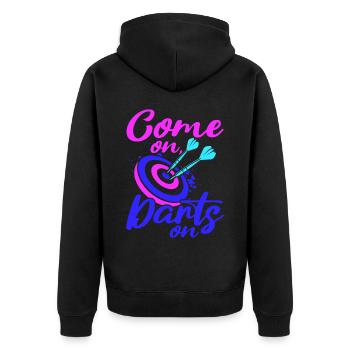 Darts Sport Verein, Dartscheibe, Pfeil Sport Dart - Unisex Premium Bio Zip Hoodie - Schwarz - Hinten - Nico (187cm)