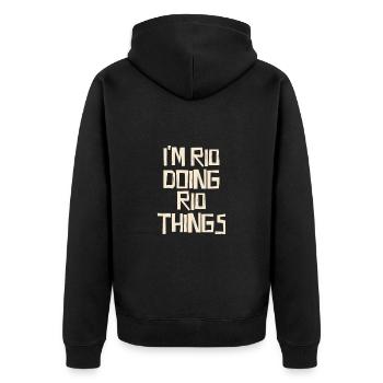 I'm Rio doing Rio things - Unisex Premium Bio Zip Hoodie - Schwarz - Hinten - Nico (187cm)