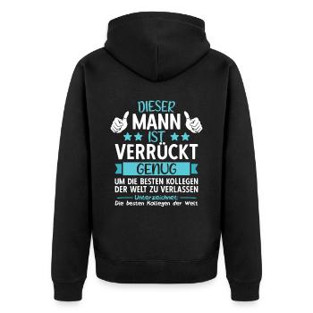 Abschiedsgeschenk Abschied Kollege Jobwechsel - Unisex Premium Bio Zip Hoodie - Schwarz - Hinten - Nico (187cm)
