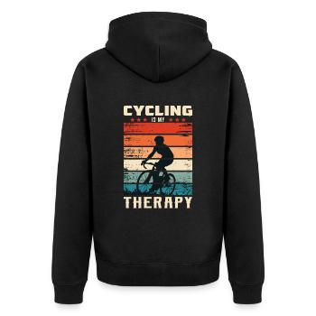 Cycling Is My Therapy - Unisex Premium Organic Zip Hoodie - black - Back - Nico (187cm)