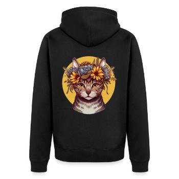 Watercolor American Wirehair Sunflower Cat Breed P - Unisex Premium Organic Zip Hoodie - black - Back - Nico (187cm)