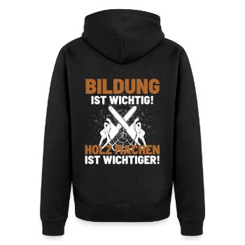 Holzfäller Spruch Förster Forstwirt Waldarbeiter - Unisex Premium Bio Zip Hoodie - Schwarz - Hinten - Nico (187cm)