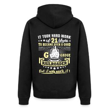 Gartenbahn 21. Geburtstag Garten Eisenbahn Spur G - Unisex Premium Bio Zip Hoodie - Schwarz - Hinten - Nico (187cm)