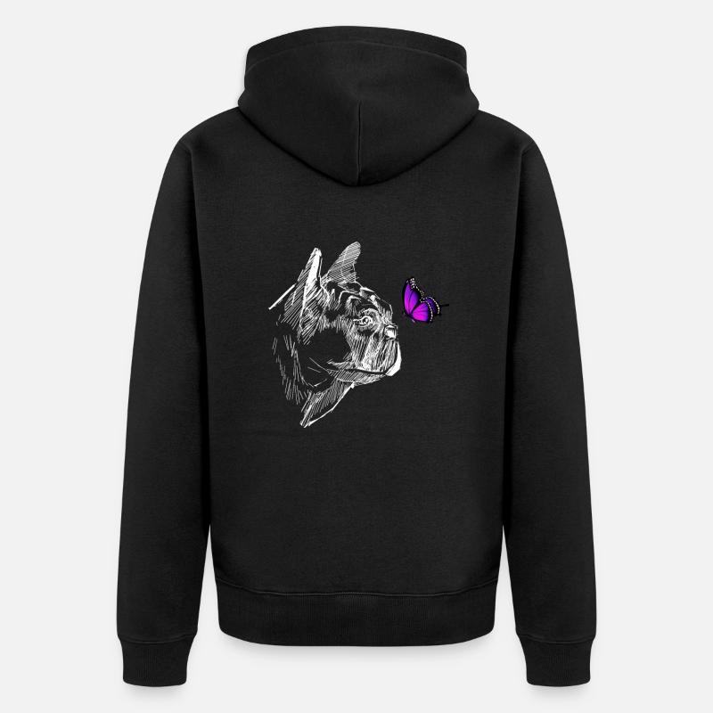 Carlin avec chien papillon - Veste à capuche bio Premium Unisexe - noir