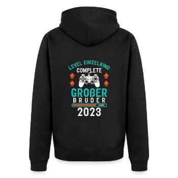 Großer Bruder 2023 Loading Complete Gamer - Unisex Premium Bio Zip Hoodie - Schwarz - Hinten - Nico (187cm)