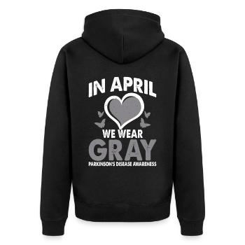 In April we carry the grey month of the - Unisex Premium Organic Zip Hoodie - black - Back - Nico (187cm)