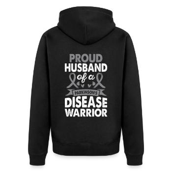 Husband of Parkinson's disease warrior - Unisex Premium Organic Zip Hoodie - black - Back - Nico (187cm)