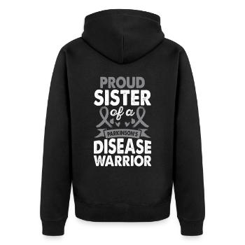 Sister of Parkinson's Disease Warrior - Unisex Premium Organic Zip Hoodie - black - Back - Nico (187cm)