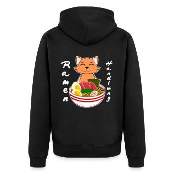 Ramen Katze mit Nudelsuppe - Unisex Premium Bio Zip Hoodie - Schwarz - Hinten - Nico (187cm)