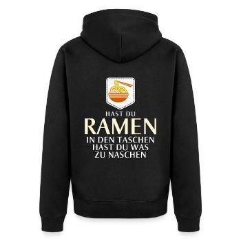 Ramen Nudelsuppe Tasche Anime Nudeln - Unisex Premium Bio Zip Hoodie - Schwarz - Hinten - Nico (187cm)