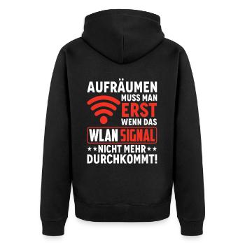 Wlan Wlan Signal Internet Wlan Sprüche - Unisex Premium Bio Zip Hoodie - Schwarz - Hinten - Nico (187cm)