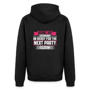 Umgebautes Hüft-oma-design Für Eine Person Nach - Unisex Premium Organic Zip Hoodie - black - Back - Nico (187cm)