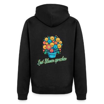 Lasst Blumen Sprechen für eine Floristin - Unisex Premium Bio Zip Hoodie - Schwarz - Hinten - Nico (187cm)