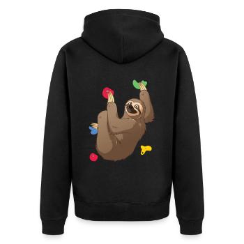 Katze Faultier Klettern Bergsteigen - Unisex Premium Bio Zip Hoodie - Schwarz - Hinten - Nico (187cm)