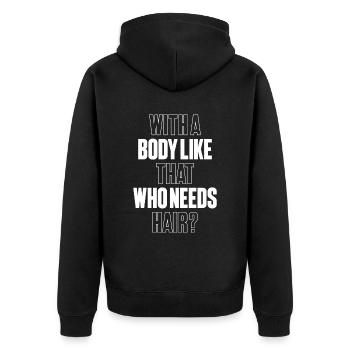Schwarzer Humor Kahl - Unisex Premium Bio Zip Hoodie - Schwarz - Hinten - Nico (187cm)