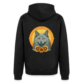 Cute Nebelung Sunflower Cat Breed Pet Kitten - Unisex Premium Organic Zip Hoodie - black - Back - Nico (187cm)