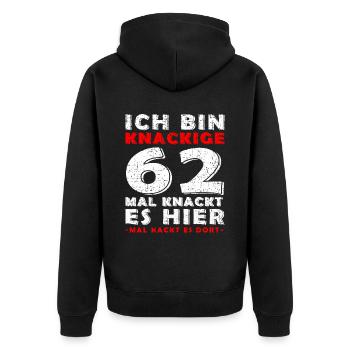 62. Geburtstag Geschenk Knackige 62 1961 - Unisex Premium Bio Zip Hoodie - Schwarz - Hinten - Nico (187cm)