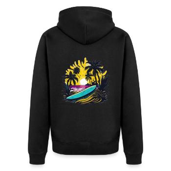 Summer Sun Palm Beach Island Surfboard - Unisex Premium Organic Zip Hoodie - black - Back - Nico (187cm)
