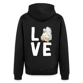 LOVE Silk Chicken Chickens Lettering Silk Chickens - Unisex Premium Organic Zip Hoodie - black - Back - Nico (187cm)