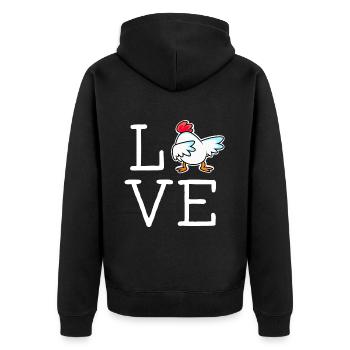 LOVE chicken lettering with cool chicken farmer - Unisex Premium Organic Zip Hoodie - black - Back - Nico (187cm)
