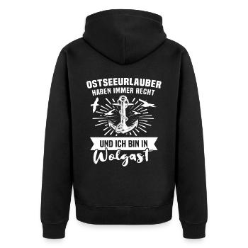 Wolgast Sprüche Wolgaster Spruch - Unisex Premium Bio Zip Hoodie - Schwarz - Hinten - Nico (187cm)