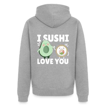 Avocado Sushi Roll Nigiri Avocado Fruit Guacamole - Unisex Premium Organic Zip Hoodie - heather grey - Back - Nico (187cm)