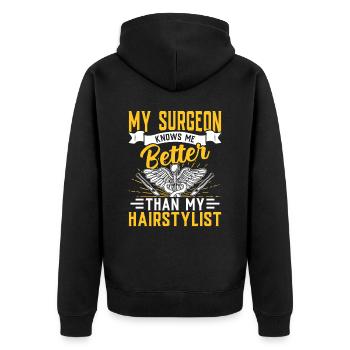 Plastic surgeon knows me better Expert in - Unisex Premium Organic Zip Hoodie - black - Back - Nico (187cm)