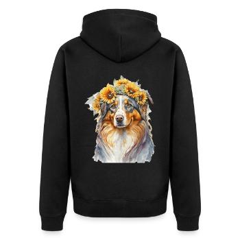 Aquarelle Berger Australien Berger Indien Tournesol Do - Veste à capuche bio Premium Unisexe - noir - Dos - Nico (187cm)