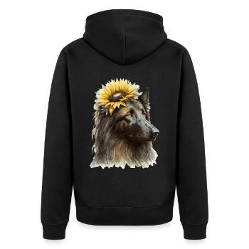 Cute Belgian Sheepdog Sunflower Dog Breed Pet Pupp - Unisex Premium Bio Zip Hoodie - Schwarz - Hinten - Nico (187cm)
