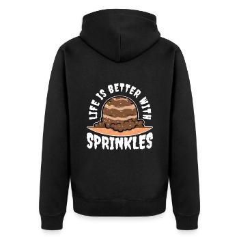 Life Is Better With Sprinkles - Unisex Premium Bio Zip Hoodie - Schwarz - Hinten - Nico (187cm)