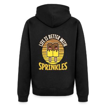 Life Is Better With Sprinkles - Unisex Premium Bio Zip Hoodie - Schwarz - Hinten - Nico (187cm)