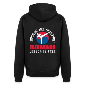 TKD Korean Martial Arts Tae Kwon - Unisex Premium Bio Zip Hoodie - Schwarz - Hinten - Nico (187cm)