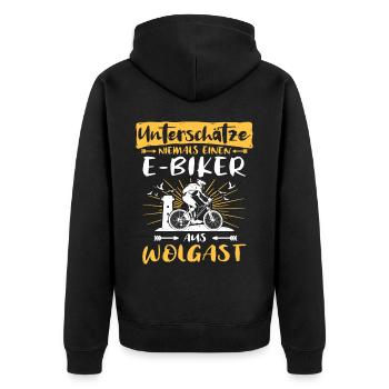 Ebike Wolgast Ebiking Wolgaster E-Biker - Unisex Premium Bio Zip Hoodie - Schwarz - Hinten - Nico (187cm)