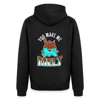You make me melt, Eiscreme - Unisex Premium Bio Zip Hoodie - Schwarz - Hinten - Nico (187cm)