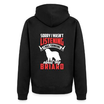 Habe an meinen Briard gedacht Berger de Brie - Unisex Premium Bio Zip Hoodie - Schwarz - Hinten - Nico (187cm)