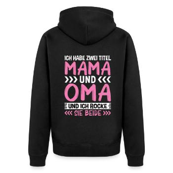 Mama und Oma - Unisex Premium Bio Zip Hoodie - Schwarz - Hinten - Nico (187cm)
