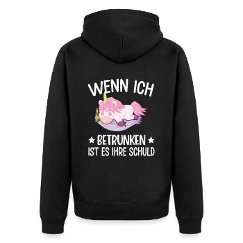 Einhorn Lustiger Spruch Einhorn Saufen Fabel - Unisex Premium Bio Zip Hoodie - Schwarz - Hinten - Nico (187cm)