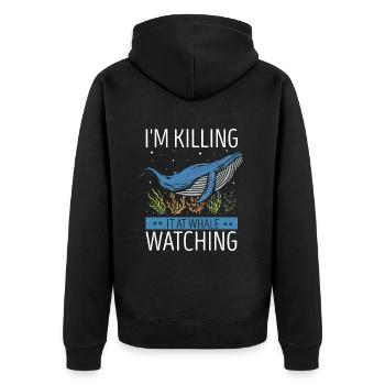 Orca Beobachtung für Buckelwale und Meerwale - Unisex Premium Bio Zip Hoodie - Schwarz - Hinten - Nico (187cm)