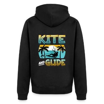 Kite And Glide, Kitesurfing - Unisex Premium Bio Zip Hoodie - Schwarz - Hinten - Nico (187cm)