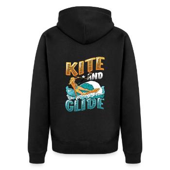 Kite And Glide, Kitesurfing - Unisex Premium Bio Zip Hoodie - Schwarz - Hinten - Nico (187cm)