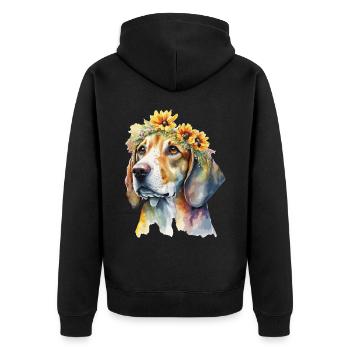 Cute Beagle Sunflower Dog Breed Pet Puppy - Unisex Premium Organic Zip Hoodie - black - Back - Nico (187cm)
