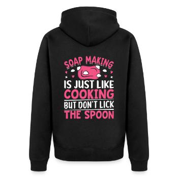 Soap manufacturer Soapologist - Unisex Premium Organic Zip Hoodie - black - Back - Nico (187cm)