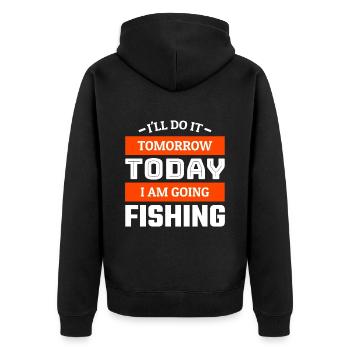 Lustiges Angler T-Shirt Geschenkidee für Fischer - Unisex Premium Bio Zip Hoodie - Schwarz - Hinten - Nico (187cm)