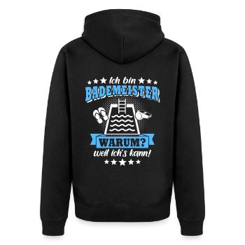 Schwimmmeister Bademeister - Unisex Premium Bio Zip Hoodie - Schwarz - Hinten - Nico (187cm)