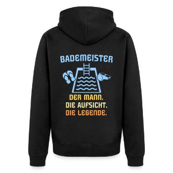 Schwimmmeister Bademeister - Unisex Premium Bio Zip Hoodie - Schwarz - Hinten - Nico (187cm)