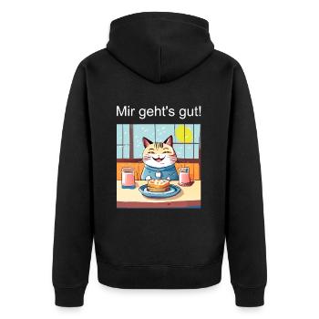 Glückliche Katze beim Essen - Unisex Premium Bio Zip Hoodie - Schwarz - Hinten - Nico (187cm)